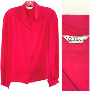 Rabble II 100% Silk Puff Long Sleeve Button Up Blouse Fuchsia/Hot Pink  Medium